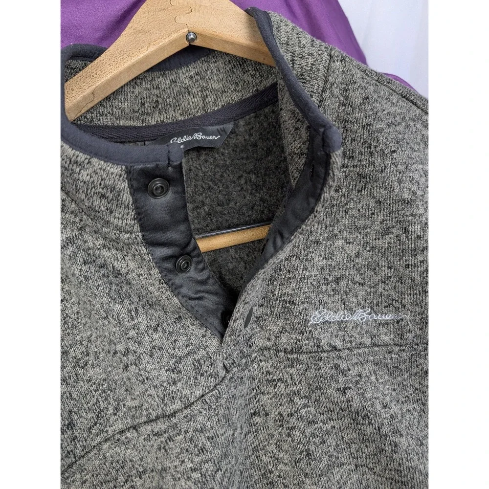 Eddie Bauer Mens Fleece Sweater M Snap Button 1/4 Zip Pullover Heather Charcoal